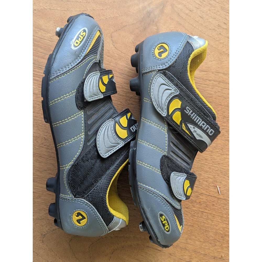 7 Womens EUC Vtg 2002 Shimano SH-M038 Cycling Shoes Grey Yellow MTB Bike 2 Bolt - Picture 5 of 12